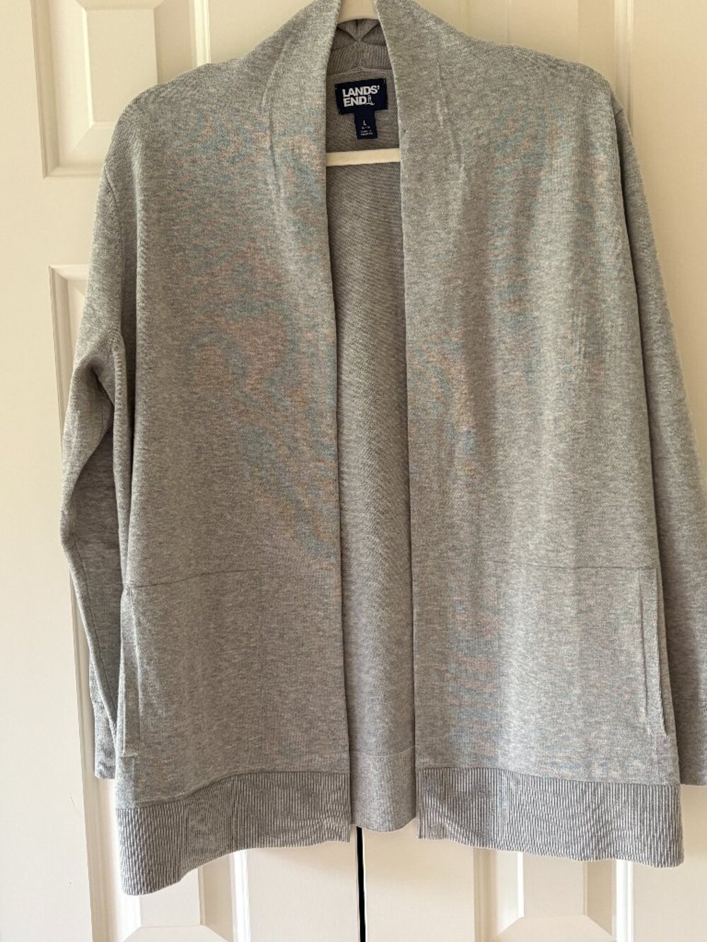 NWOT Lands' End Women's  100% Cotton Open Front Long Gray Cardigan Sweater  Sz L